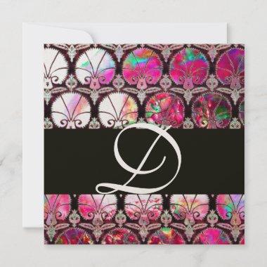 PINK MOTHER OF PEARL DAMASK CARNATIONS MONOGRAM Invitations