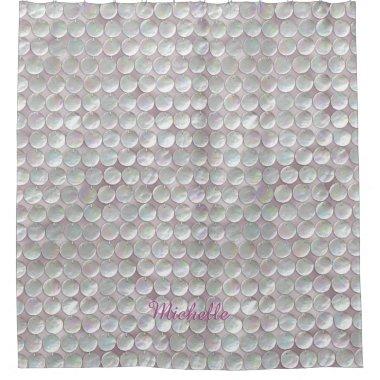 Pink Mother Of Pearl Sequins Bathroom Shower Curtain