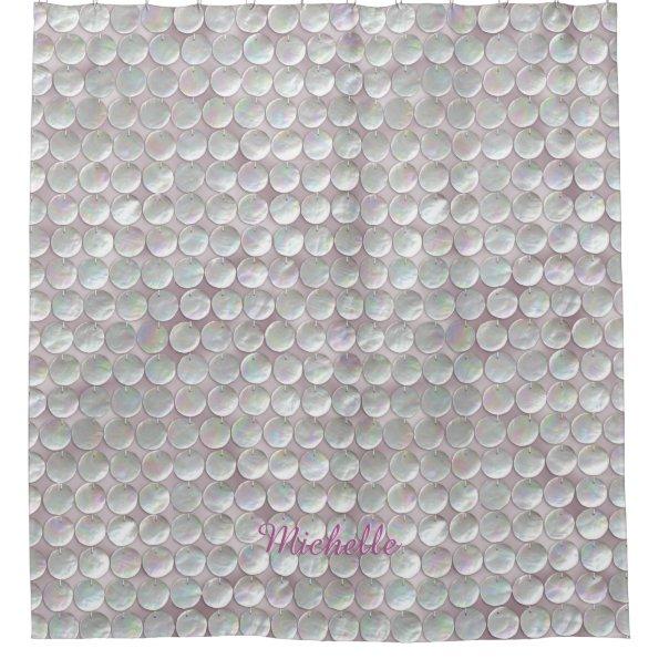 Pink Mother Of Pearl Sequins Bathroom Shower Curtain