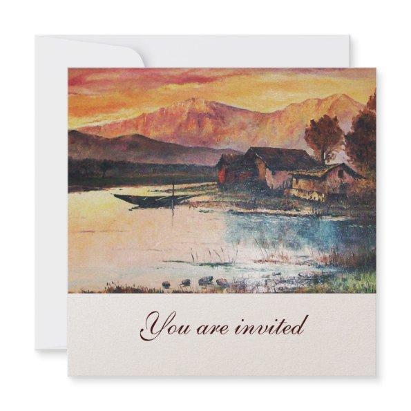 PINK MOUNTAINS LAKE ALPINE SUNSET LANDSCAPE Invitations