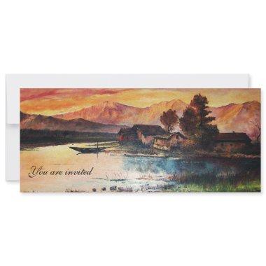 PINK MOUNTAINS LAKE ALPINE SUNSET LANDSCAPE