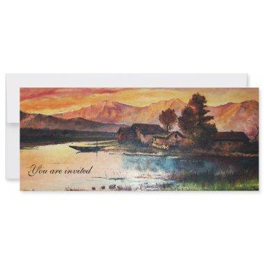 PINK MOUNTAINS LAKE ALPINE SUNSET LANDSCAPE Invitations