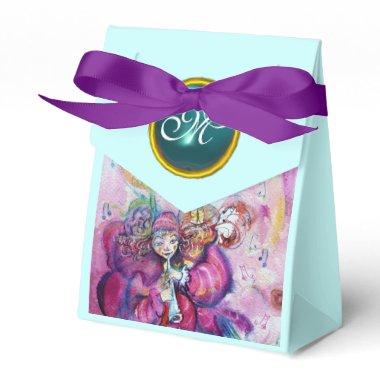 PINK MUSICAL CLOWN TEAL BLUE GEM STONE MONOGRAM FAVOR BOXES