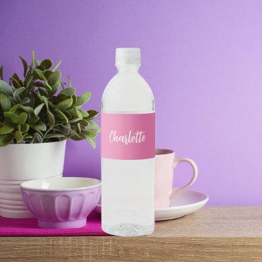 Pink name script water bottle label