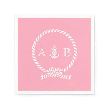 Pink Nautical Rope and Anchor Monogrammed Napkins