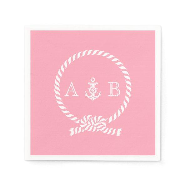 Pink Nautical Rope and Anchor Monogrammed Napkins