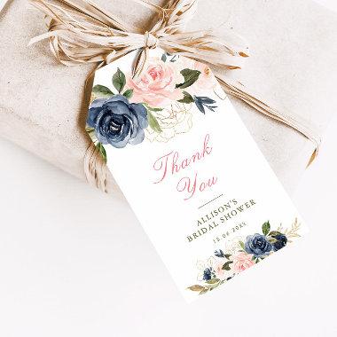 Pink & navy blue watercolor floral bridal shower gift tags