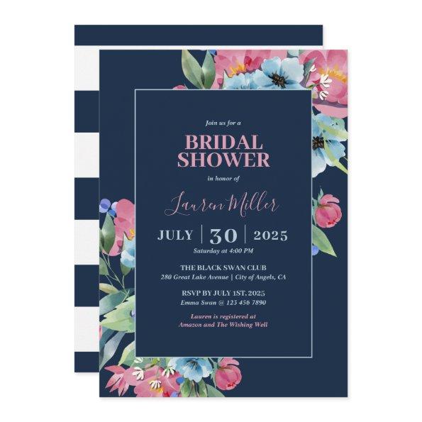 Pink Navy Blue Wildflower Spring Floral Wedding