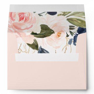 Pink Navy Floral Watercolor Printed Address Envelope
