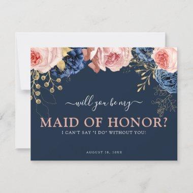 Pink & Navy Floral | Will You Be My Maid of Honor?
