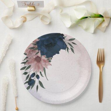 pink & navy flowers botanical paper plates