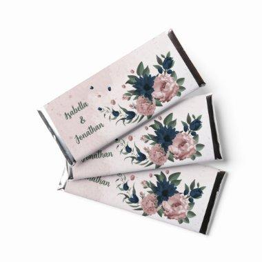 pink & navy flowers botanical wedding hershey bar favors