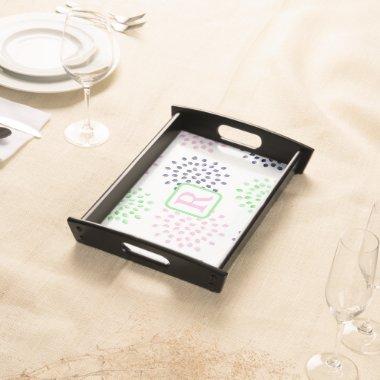 Pink Navy Green Flower Pattern Watercolor Monogram Serving Tray