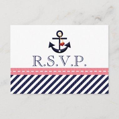 Pink Navy Nautical Anchor RSVP Response Invitations