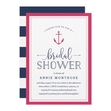 Pink & Navy Nautical Bridal Shower Invitations