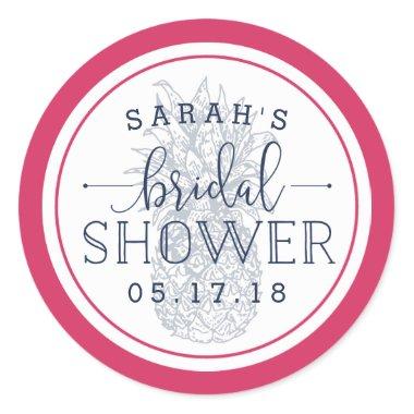 Pink & Navy Pineapple Bridal Shower Classic Round Sticker