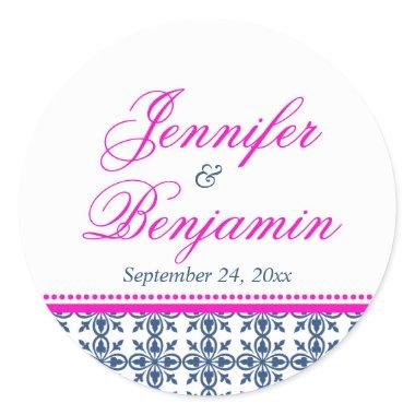 Pink navy preppy custom name wedding favor label