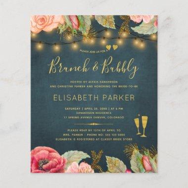 Pink navy roses brunch and bubbly BUDGET invite