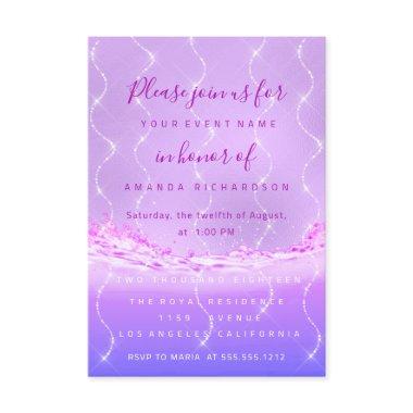 Pink Ocean Bridal Sweet 16th Spark Confetti Purple Invitations