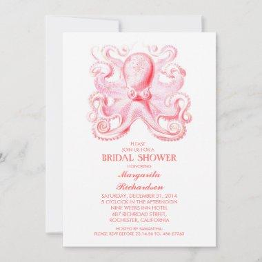pink octopus nautical beach bridal shower Invitations
