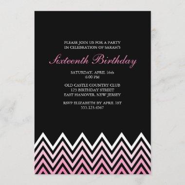 Pink Ombre Chevrons Birthday Invitations