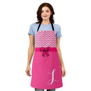 Pink on White Hot Pink Bow Chevron Personalized Apron