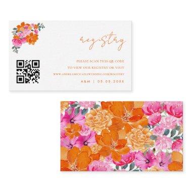 Pink & Orange Floral Qr Code Wedding Gift Registry Enclosure