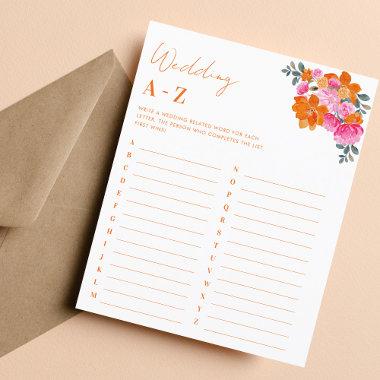 Pink Orange Floral Wedding A-Z  Game