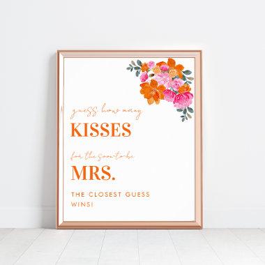 Pink & Orange How Many Kisses Bridal Shower Sign