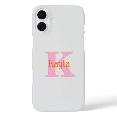 Pink Orange Light Grey Gray Custom Color Cool iPhone 16 Plus Case