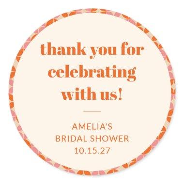 Pink Orange Mid Century Custom Bridal Shower Thank Classic Round Sticker