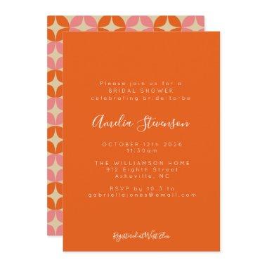 Pink Orange Mid Modern Geometric Bridal Shower Invitations