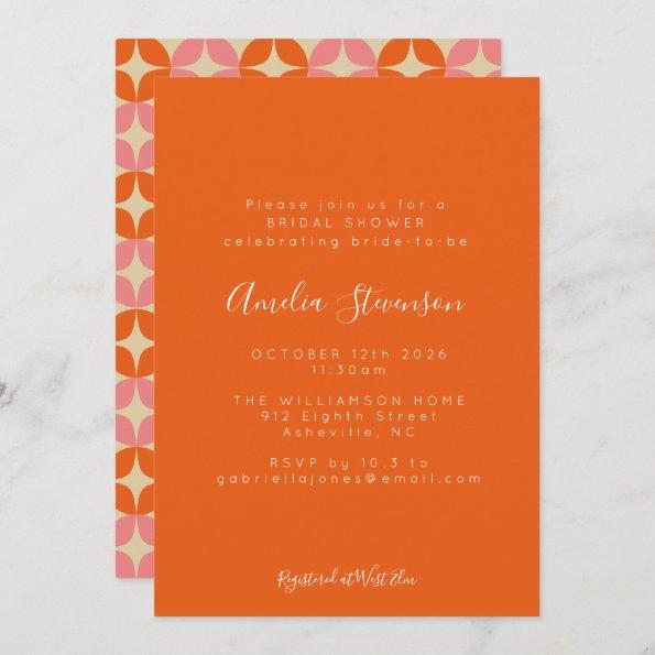 Pink Orange Mid Modern Geometric Bridal Shower Invitations