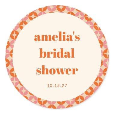 Pink Orange MidCentury Modern Custom Bridal Shower Classic Round Sticker