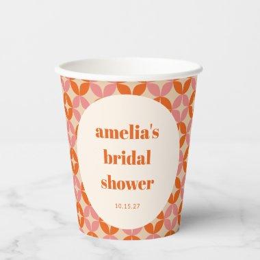 Pink Orange MidCentury Modern Custom Bridal Shower Paper Cups