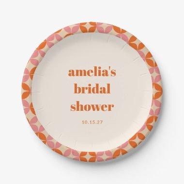 Pink Orange MidCentury Modern Custom Bridal Shower Paper Plates