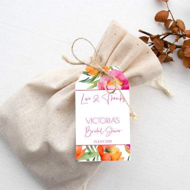 Pink orange peonies elegant bridal shower favor gift tags
