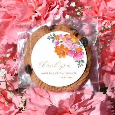 Pink Orange Vibrant Floral  Thank You Classic Round Sticker