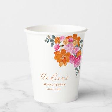 Pink & Orange Vibrant Summer Floral Bridal Shower Paper Cups