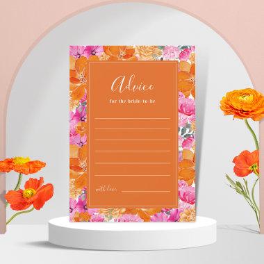 Pink & Orange Vibrant Summer Garden Bridal Shower Advice Card
