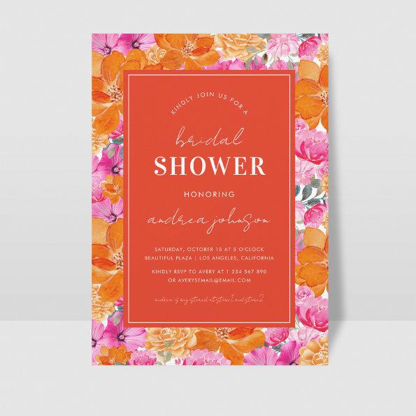 Pink Orange Vibrant Summer Garden Bridal Shower Invitations
