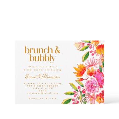 Pink Orange Watercolor Floral Bridal Brunch Bubbly Invitations