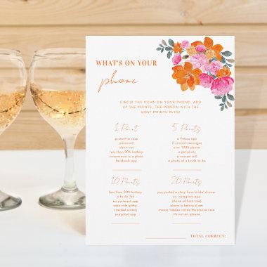 Pink Orange Whats on Your Phone Bridal Shower Game Invitations