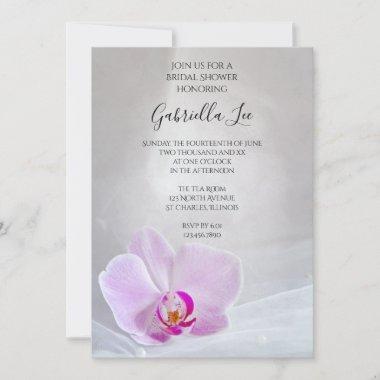 Pink Orchid and White Bridal Veil Bridal Shower Invitations