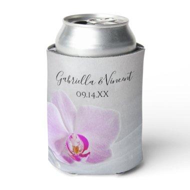 Pink Orchid and White Bridal Veil Wedding Favor Can Cooler