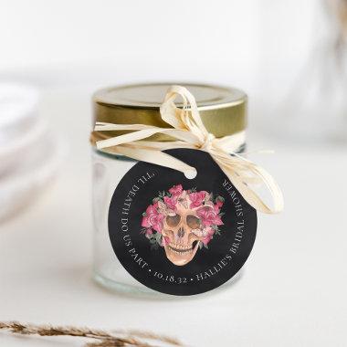 Pink Orchid Floral Skull Halloween  Favor Tags