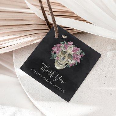 Pink Orchid Floral Skull Halloween  Favor Tags