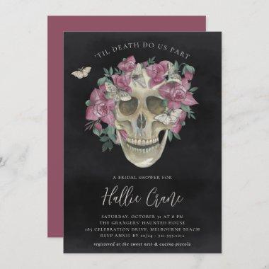 Pink Orchid Floral Skull Halloween Bridal Shower Invitations