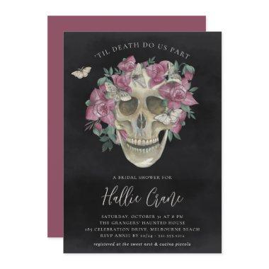 Pink Orchid Floral Skull Halloween Bridal Shower Invitations