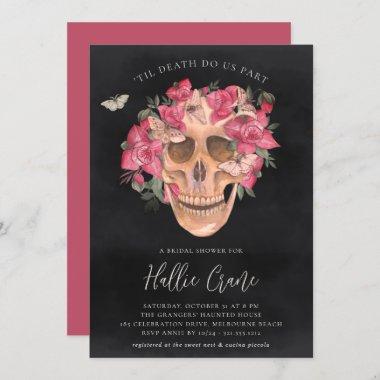 Pink Orchid Floral Skull Halloween Bridal Shower Invitations